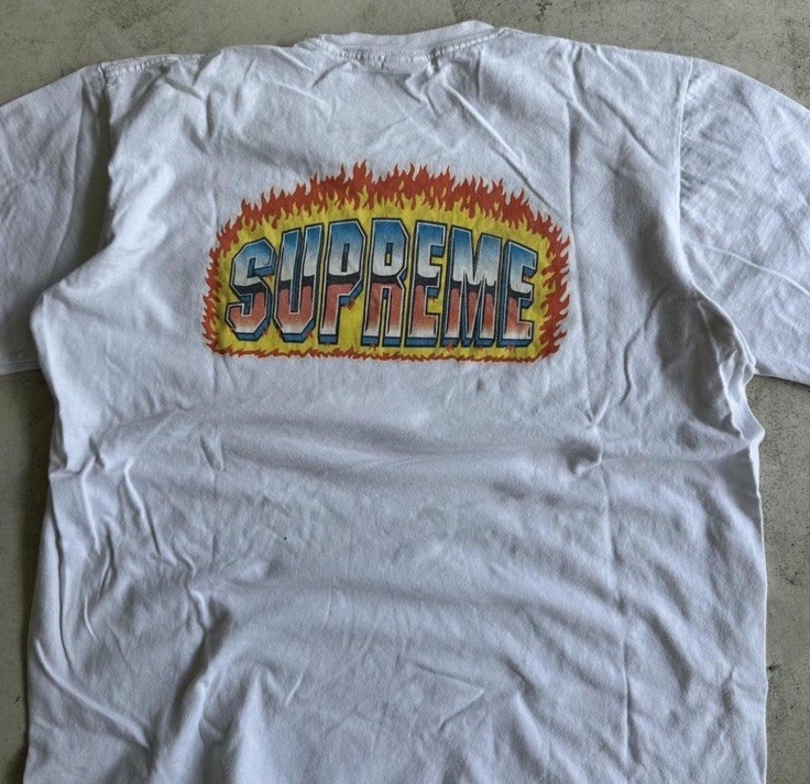 Supreme Streetwear Skater Graphic Chrome Flames Tee Size Medium