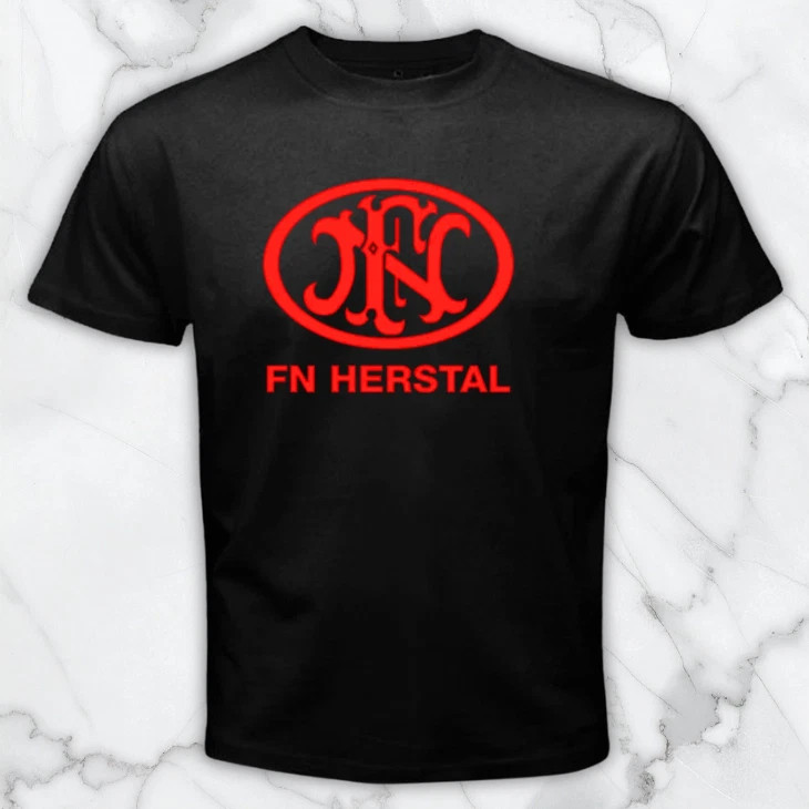 FN Herstal Firearms Guns Red Men’s Black Graphic T Shirt Freeships