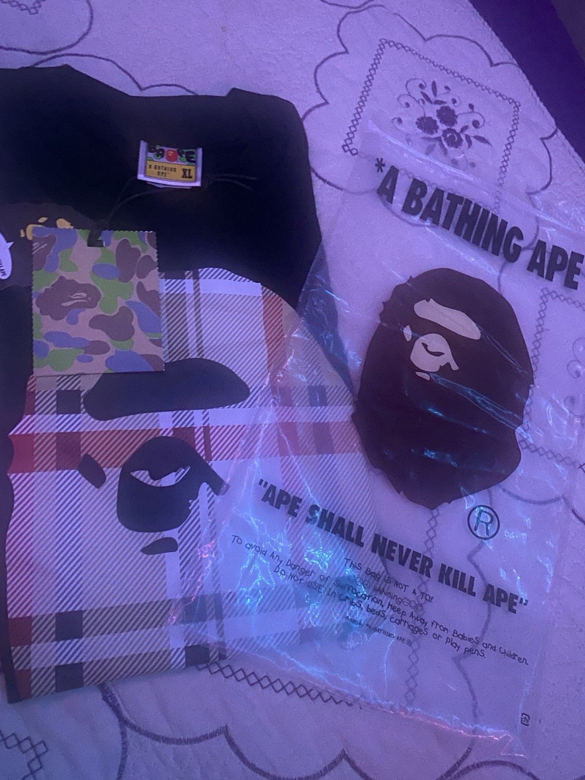 A Bathing Ape BAPE Men’s Black Graphic Print Logo T-Shirt, Size XL Regular