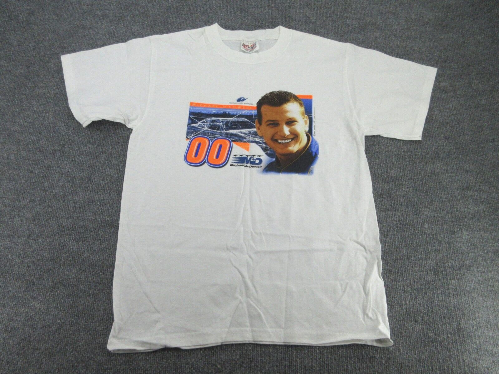 Nascar Shirt Mens Medium White 00 McDowell Crew Neck Chase Authentics Tee M
