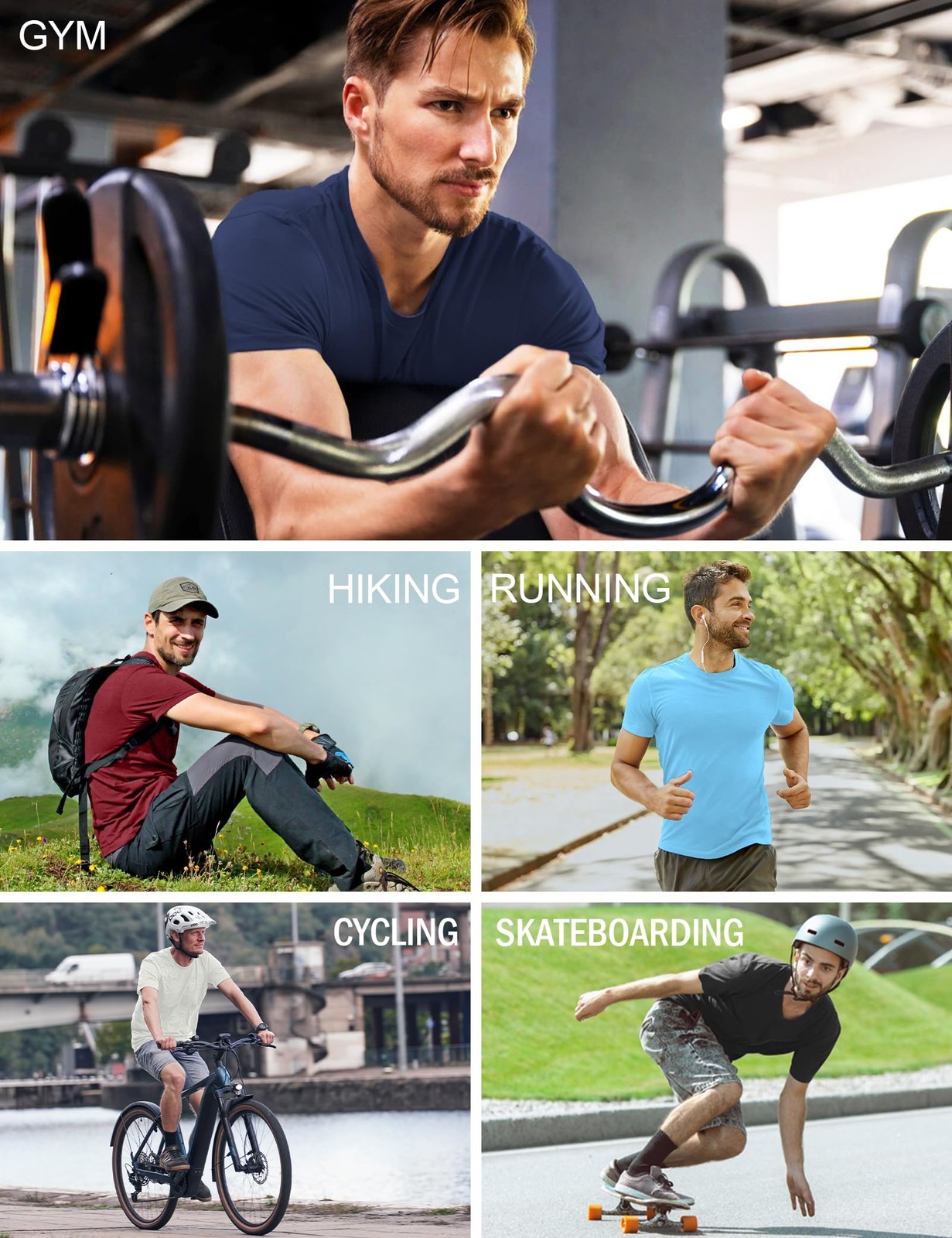 5 Pack Men’s Dry Fit Workout Gym T Shirts, Short Sleeve Active Running Athlet…