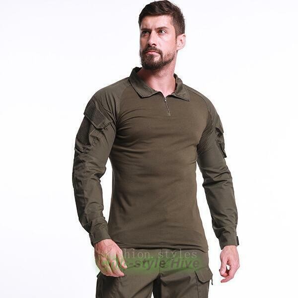 Combat Mens Tactical Shirt Long Sleeve T-Shirt Military Hunting Camo Army Shirt