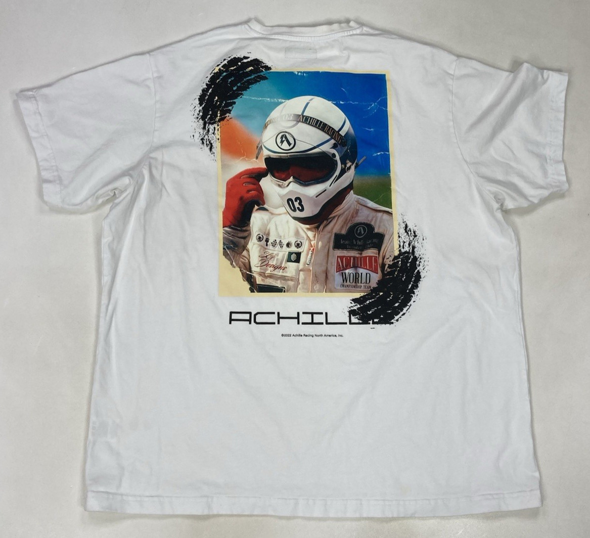 Achille Apparel Racing Graphic T-shirt Men Slim Fit 3XL White