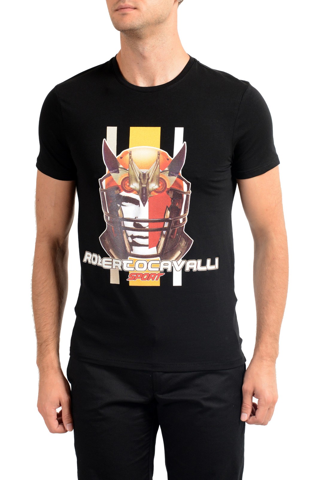 Roberto Cavalli “SPORT” Men’s Black Graphic Stretch T-Shirt US 2XL IT 56