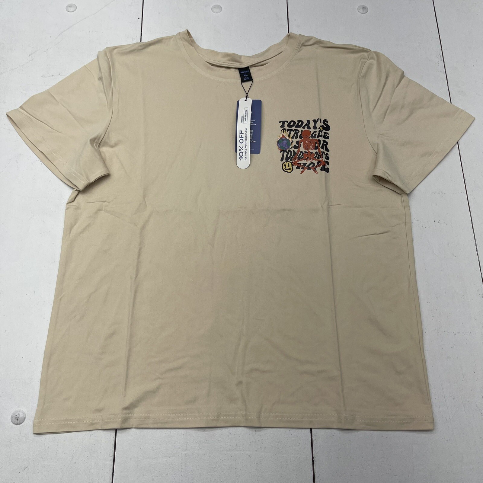 Romwe Beige Graphic Short Sleeve T Shirt Mens Size XL New
