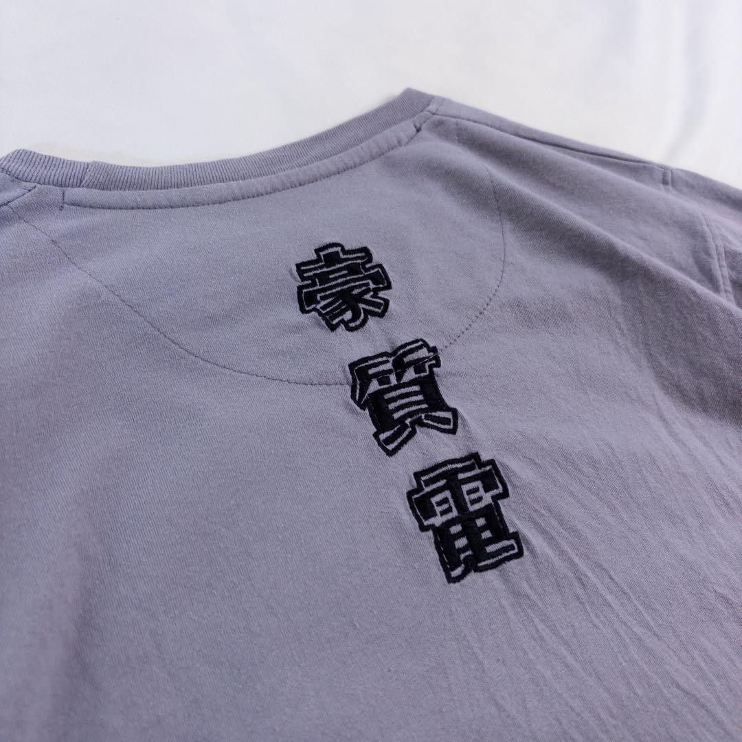 Vintage Petroleum Ukiyo-e Samurai Sequin Beaded Print T-Shirt Ash Purple M