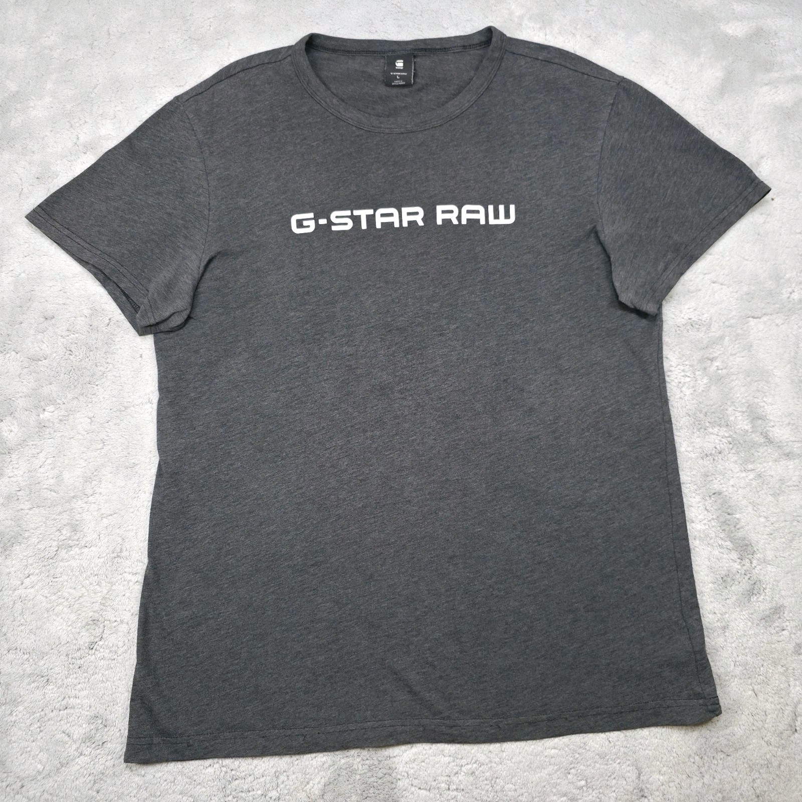G Star Raw Logo T Shirt Charcoal Grey Marl Graphic Crew Neck Casual Large L
