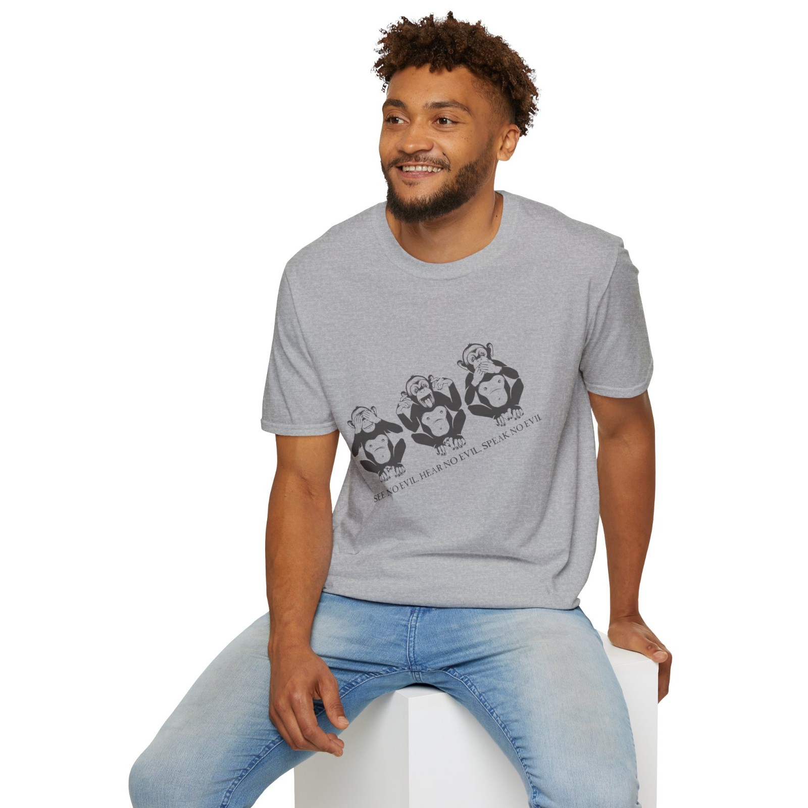 Three Wise Monkeys T-Shirt Funny Graphic Tee See No Evil Hear No Evil Unisex
