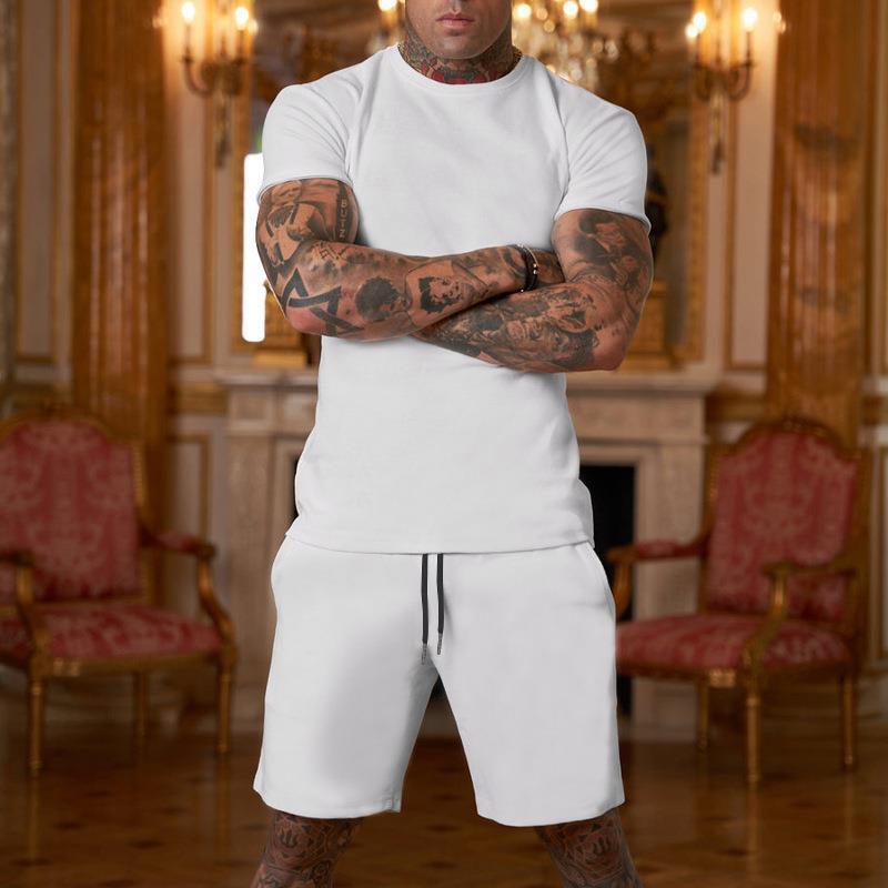 Men’s Summer Outfit 2-Piece Set Sweatsuit Short Sleeve T Shirts & Shorts Set Hot