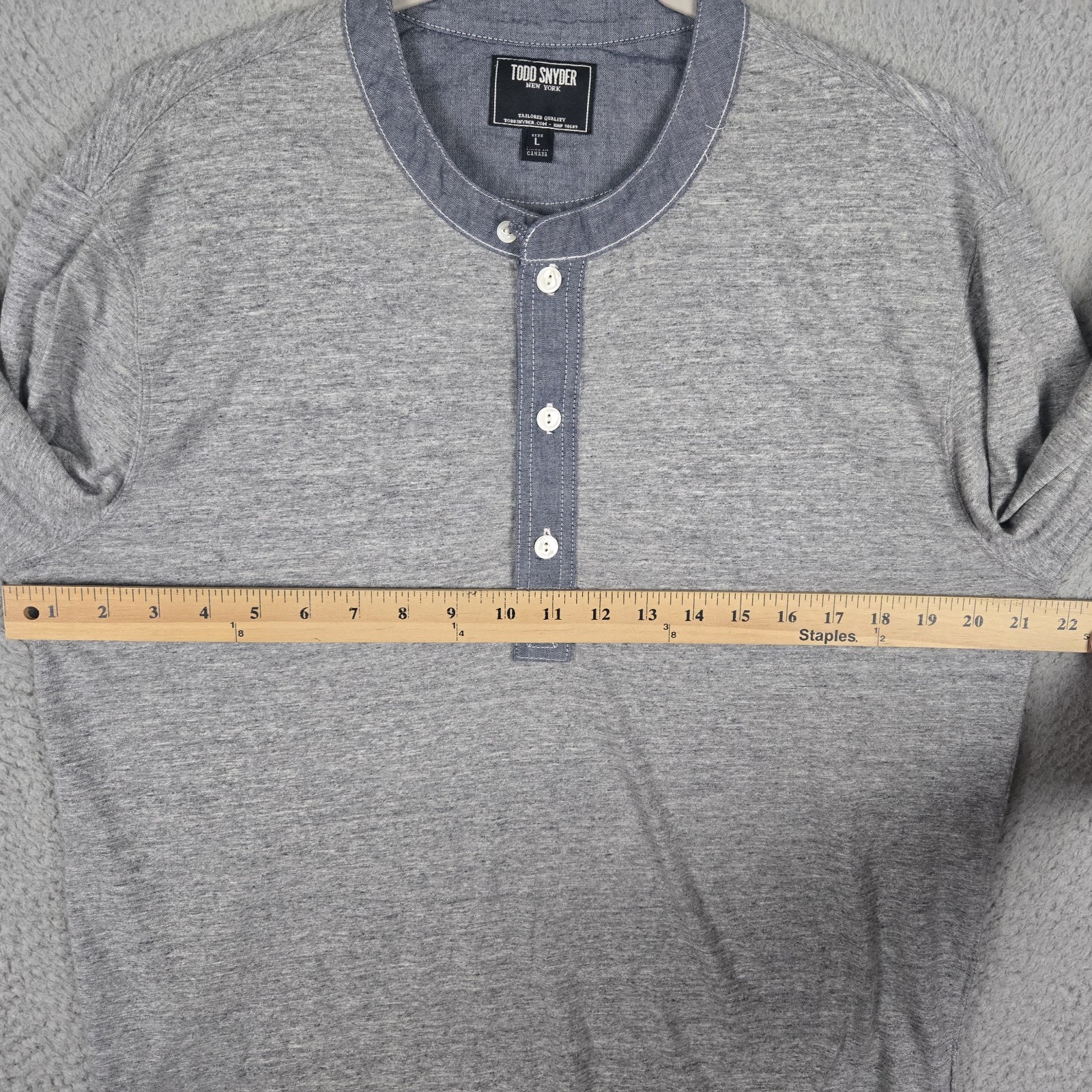 Todd Snyder Chambray Loop Collar Henley T-Shirt Heather Gray Men’s Size Large