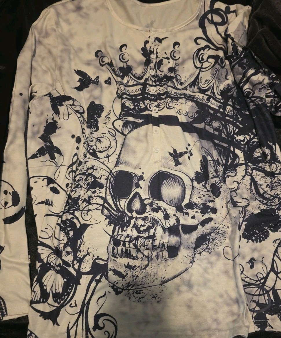 Skull mens Long Sleeve Shirt, O Neck Collar, Breathable Fabric