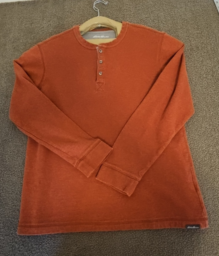 Eddie Bauer Mens Large Henley orange Ultrasoft long Sleeve pull on