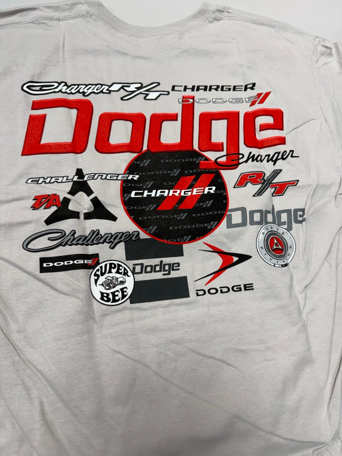 DODGE ALL OVER LOGO Gray T-Shirt (Licensed) Charger Challenger R/T Super Bee