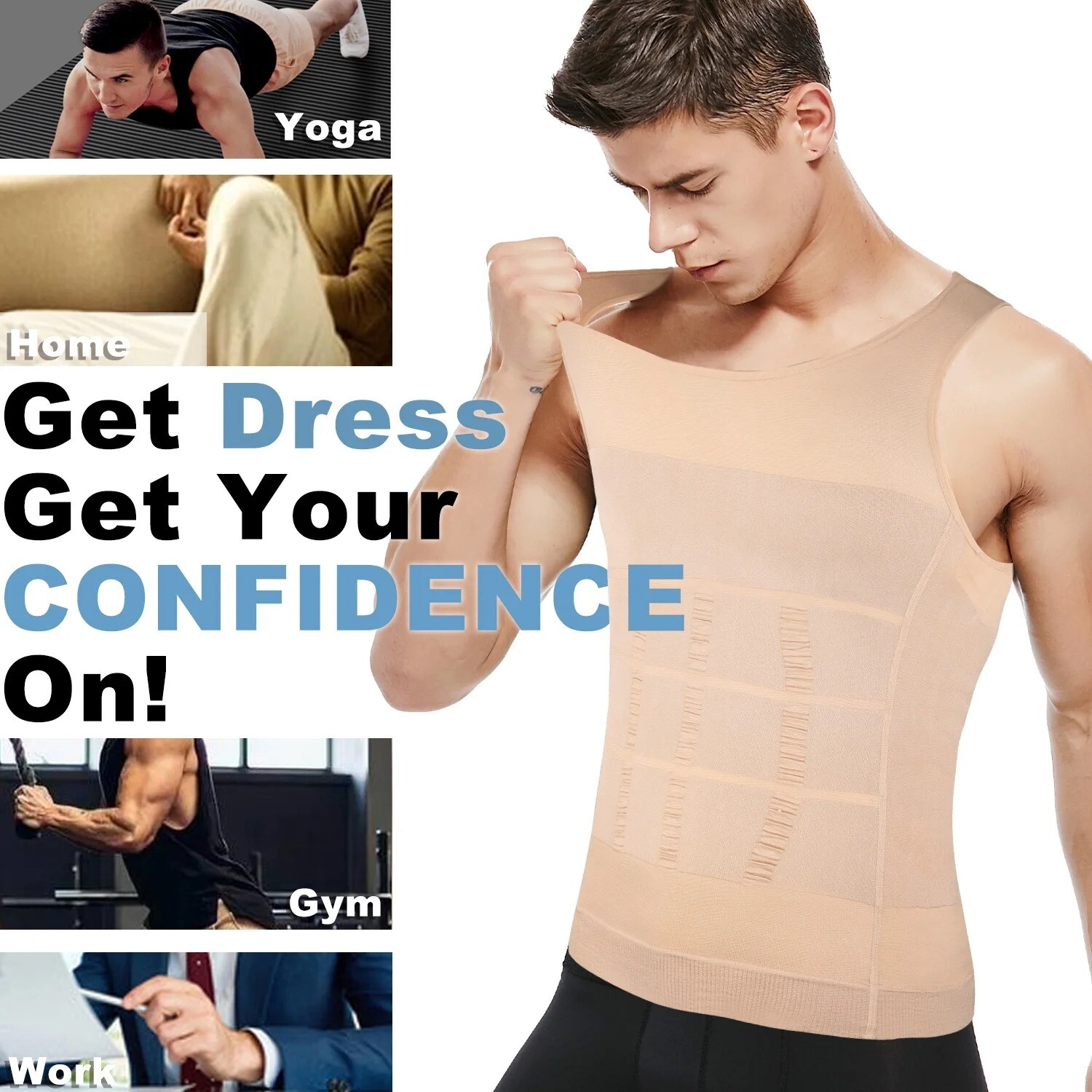 3 Pack Men’s Compression Shirt Slimming Body Shaper Vest Tummy Control Shapewear