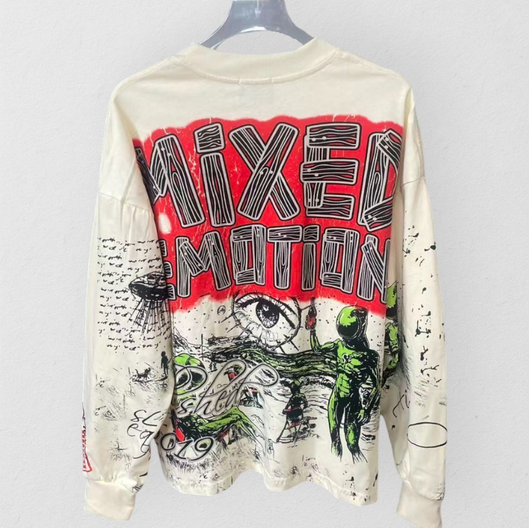 NEW 2026 Mixed Emotion “Art Club” Cream Graphic Long Sleeve Cotton S-XL