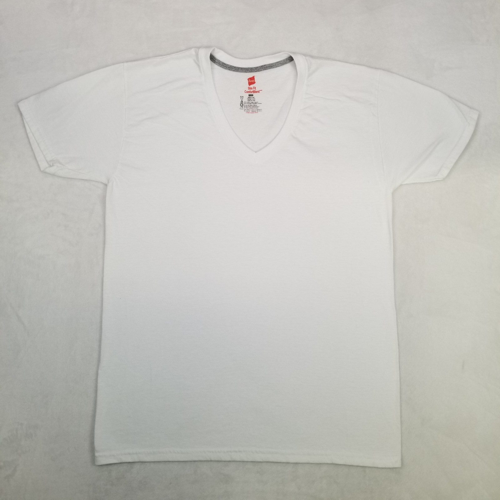 Hanes White Basic Slim Fit ComfortBlend T-Shirt Men’s Size Medium V-Neck Blank