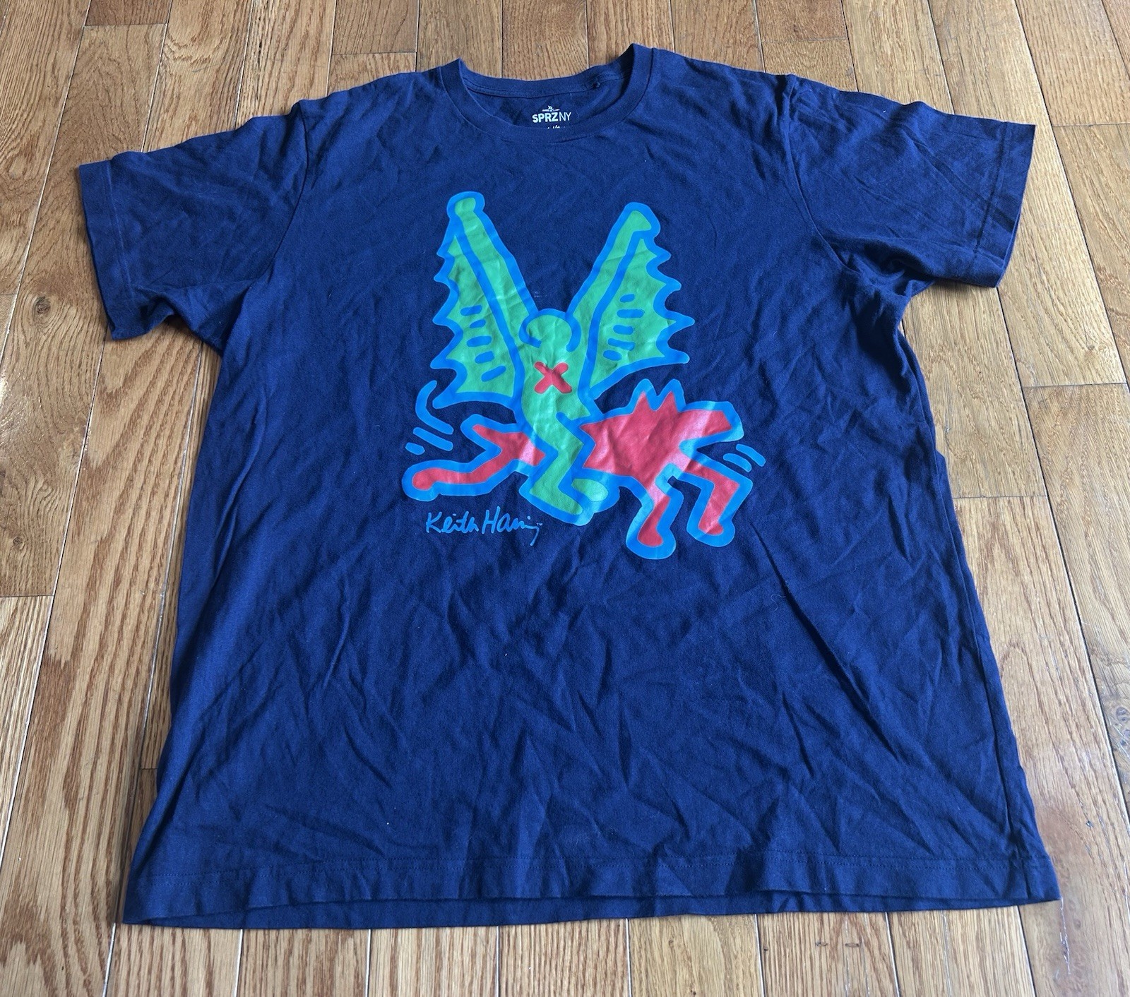 Keith Haring Uniqlo SPRZ NY T-Shirt Mens XL Navy Blue Graphic Art Pop Streetwear