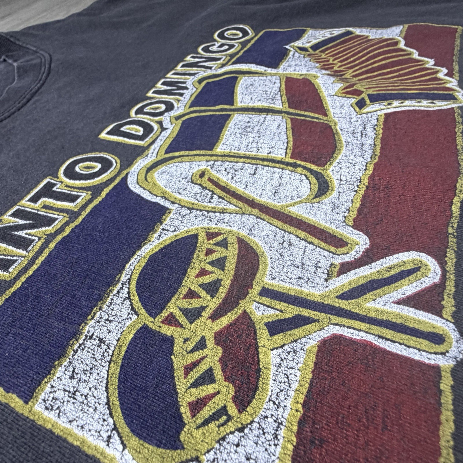 Vintage Santo Domingo Republica Dominicana Graphic T Shirt Mens L Faded Black