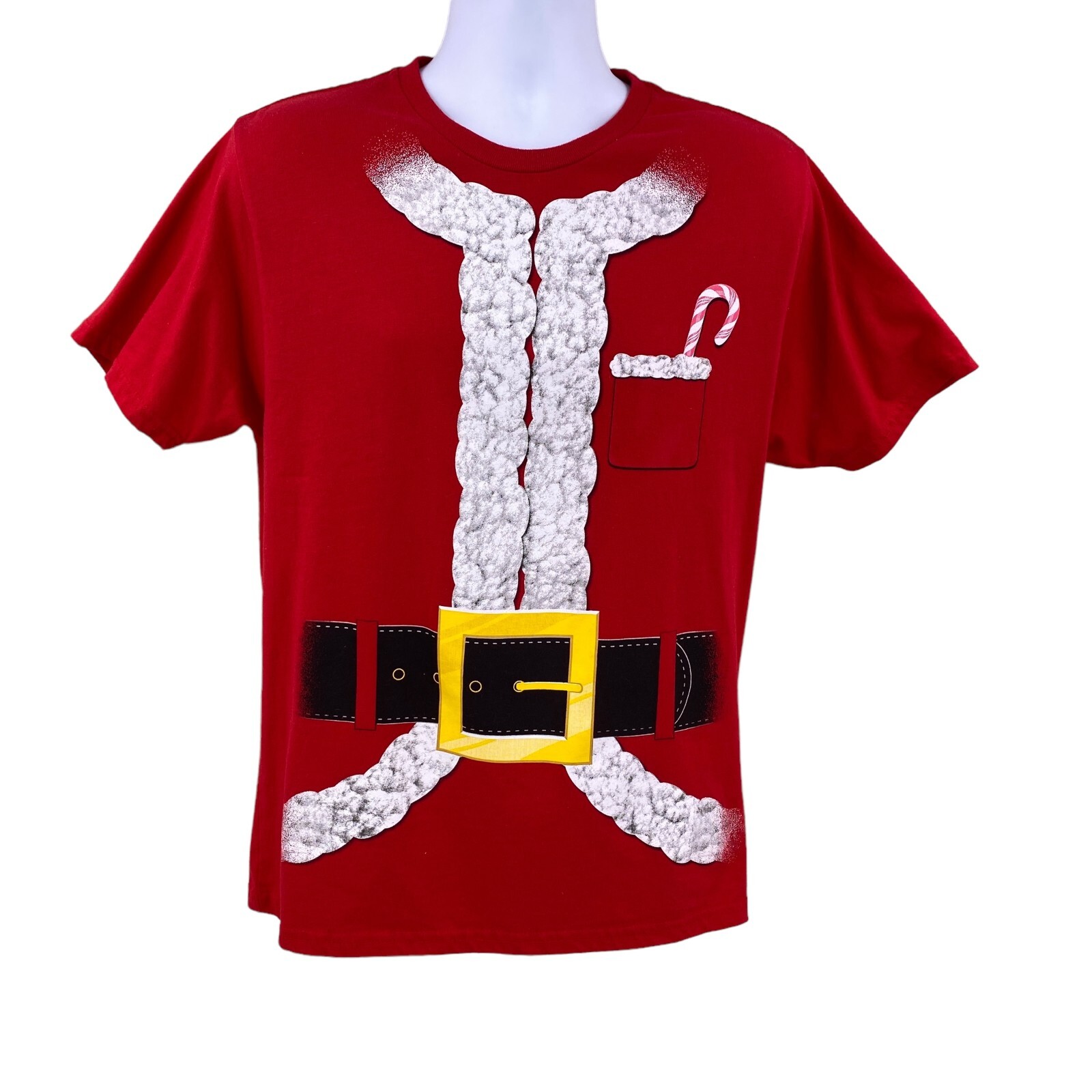 Holiday Time Mens Christmas Santa Claus T-Shirt Tee Size Medium Red Short Sleeve