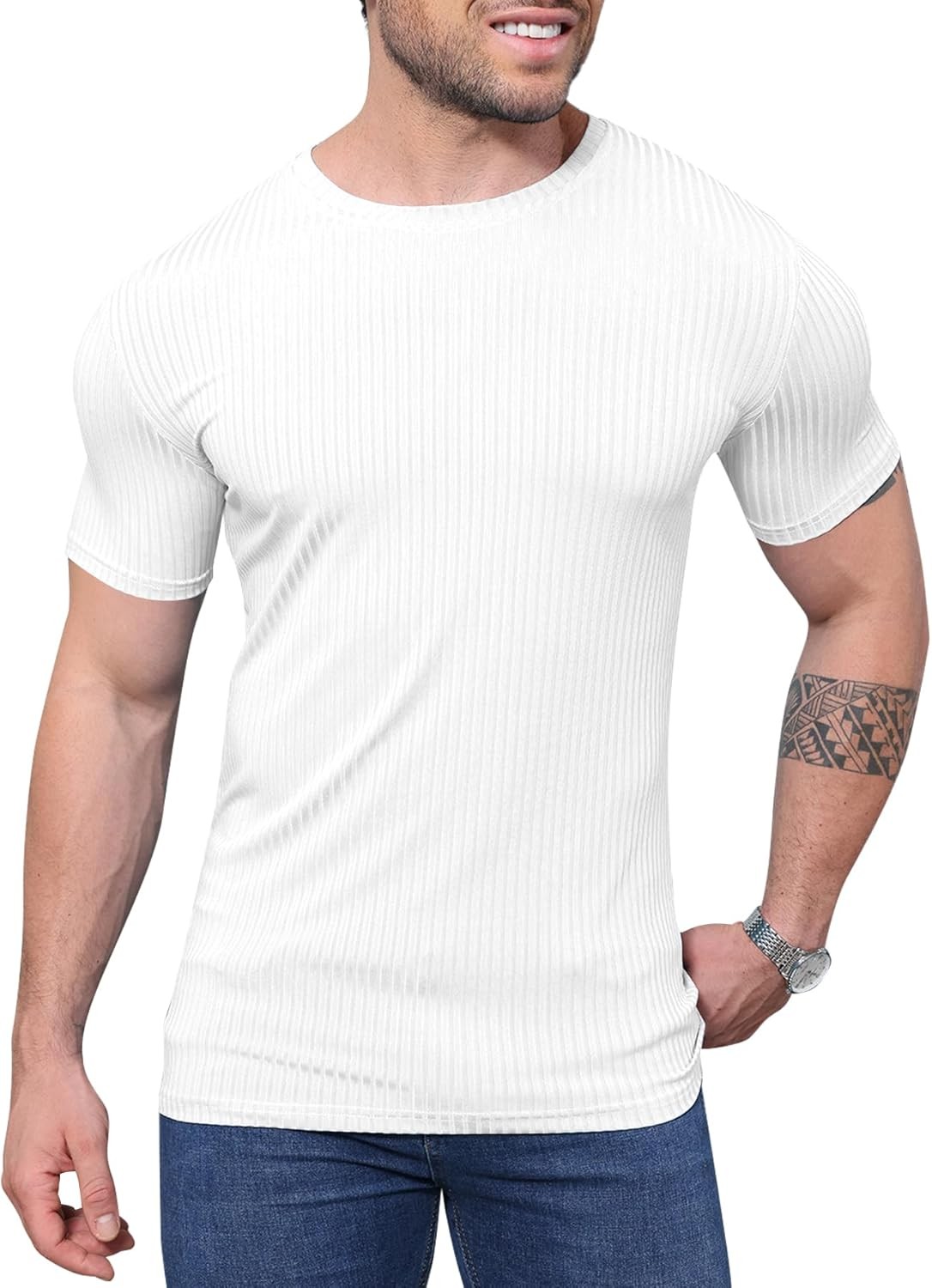 Mens Casual Slim Fit T Shirt Gym Muscle Crew Neck Short Sleeve Pullover Tops Tee