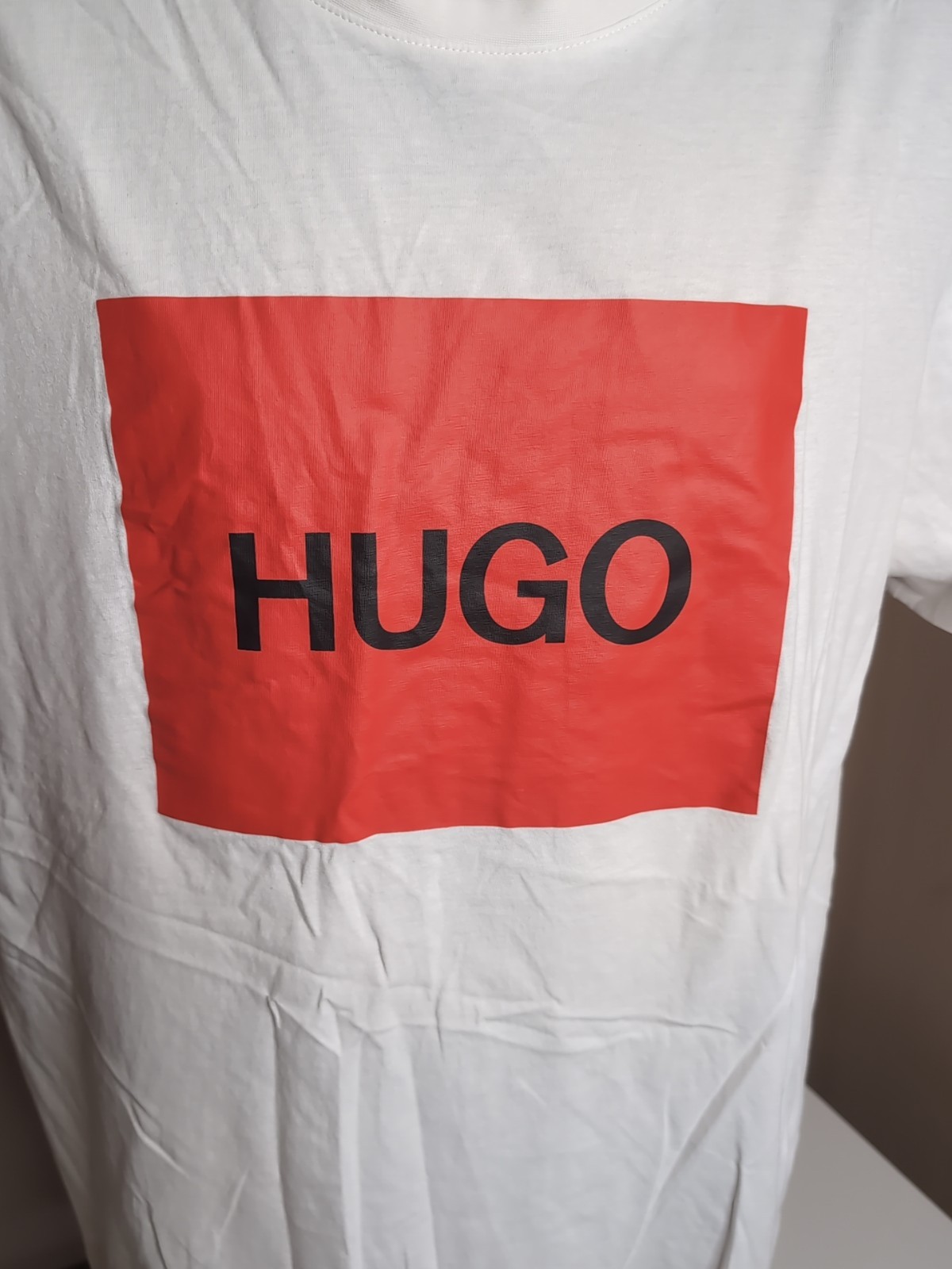 Hugo Boss Happy HUGO White Men’s T-Shirt Size L Box Logo Cotton Designer