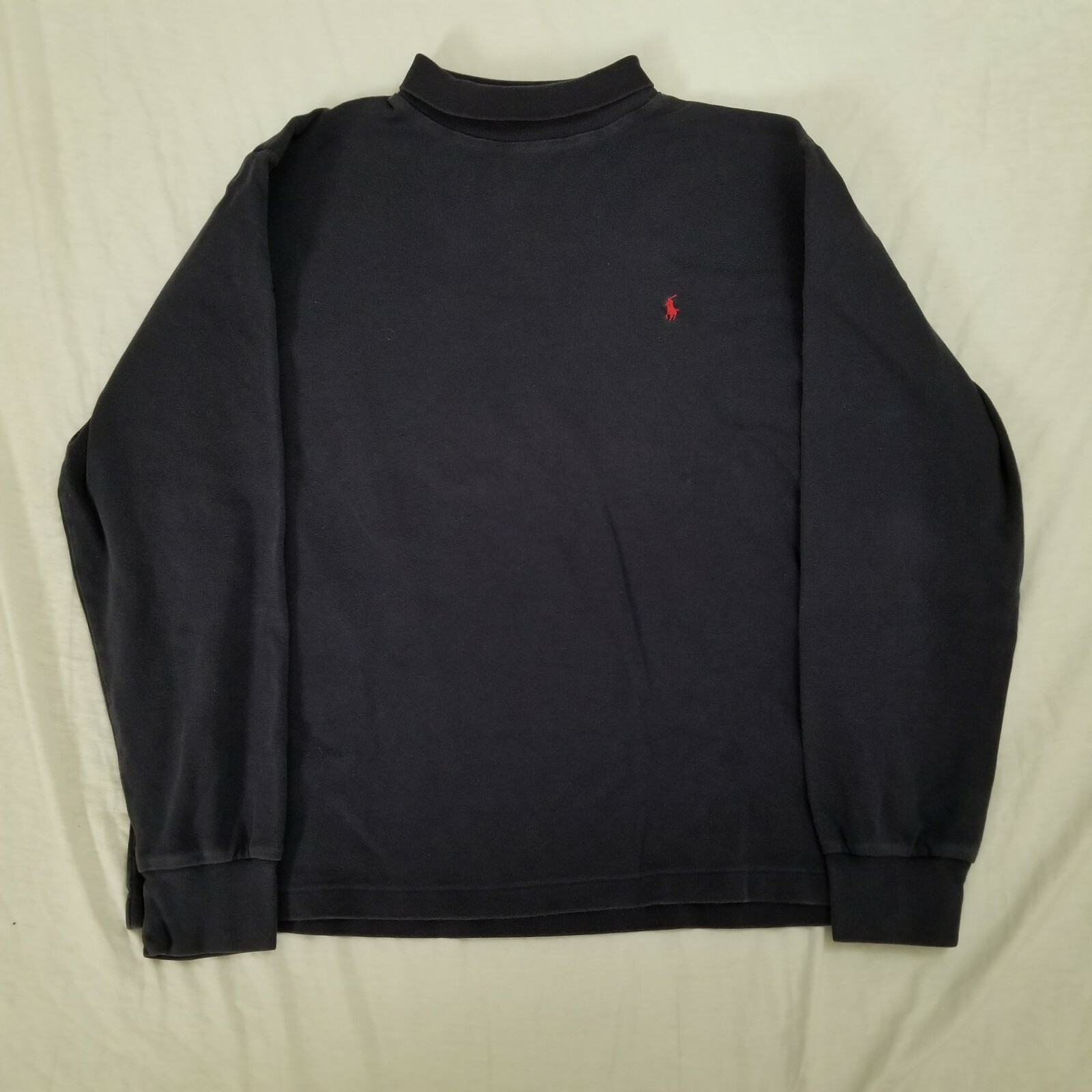 Vintage 90s Polo Ralph Lauren Turtleneck T Shirt Navy Blue Red Pony Logo Large