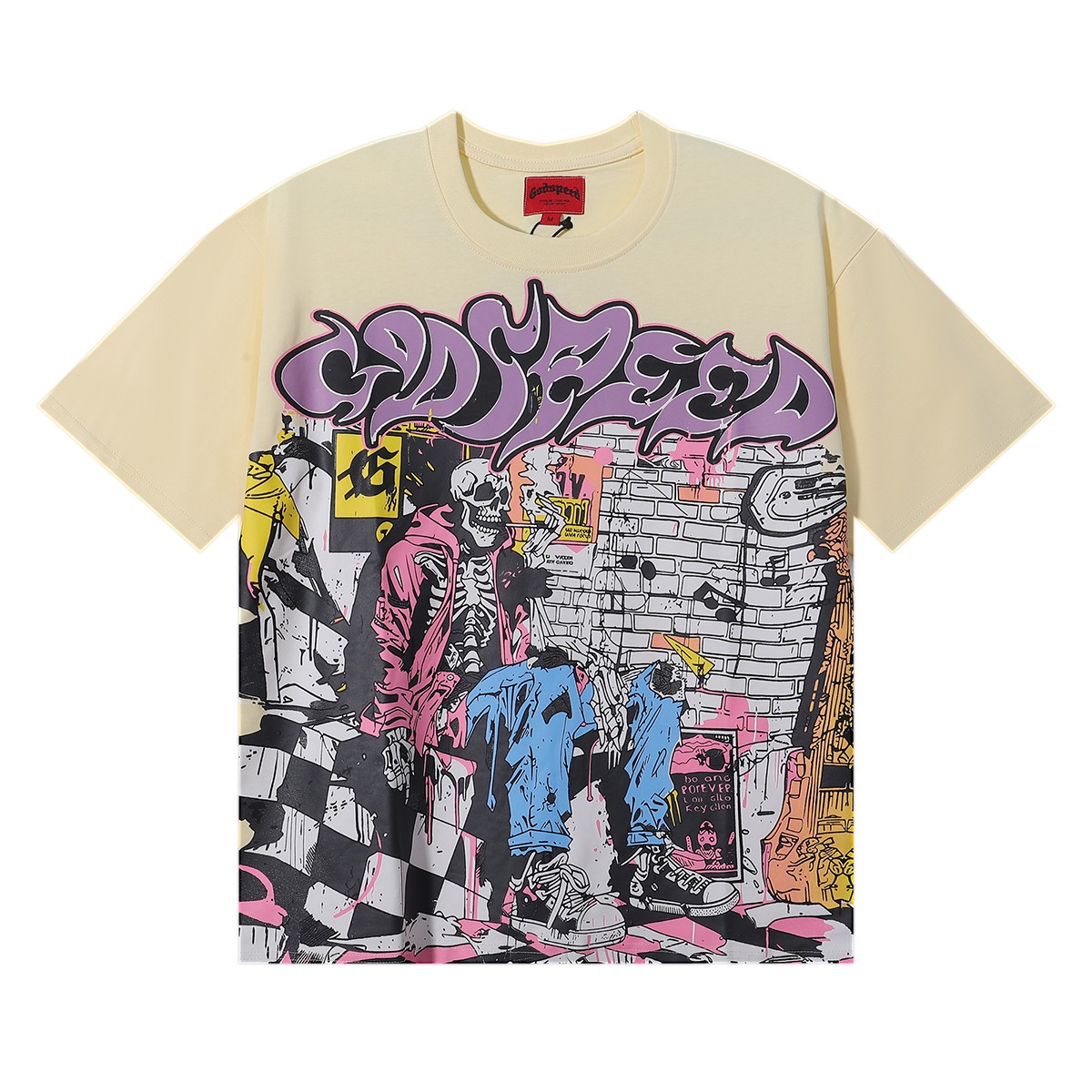 Godspeed Graffiti Style Tee Streetwear Men’s Hip Hop Oversized Graphic T-Shirt