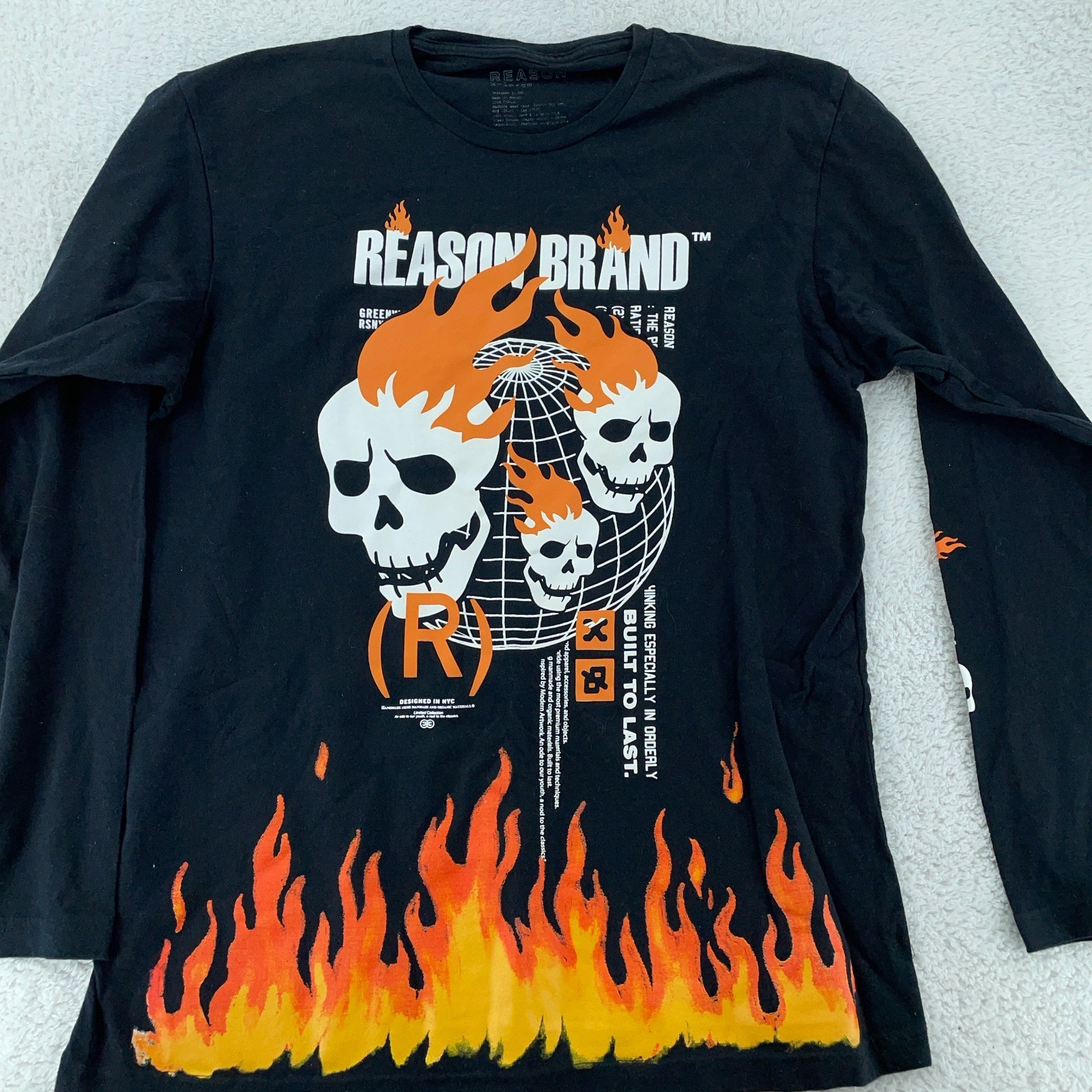 Reason Brand Design Studio Skull Flame Placement Shirt Mens XL Black Streetwear