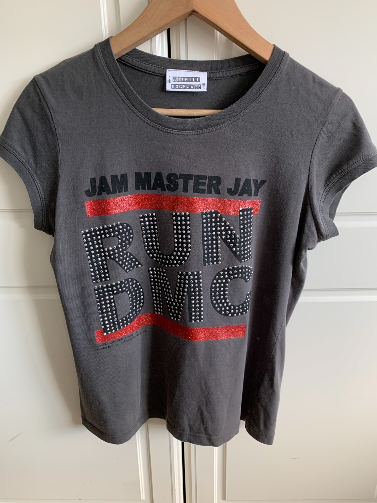 Anthill Rockware Jam Master Jay Grey Embellished – T – Shirt -New Look-Size 14