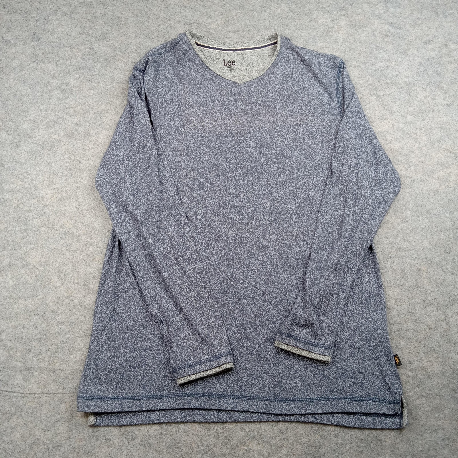 Lee Shirt Mens Large Blue Gray Heather V-Neck Long Sleeve Casual Knit Pullover
