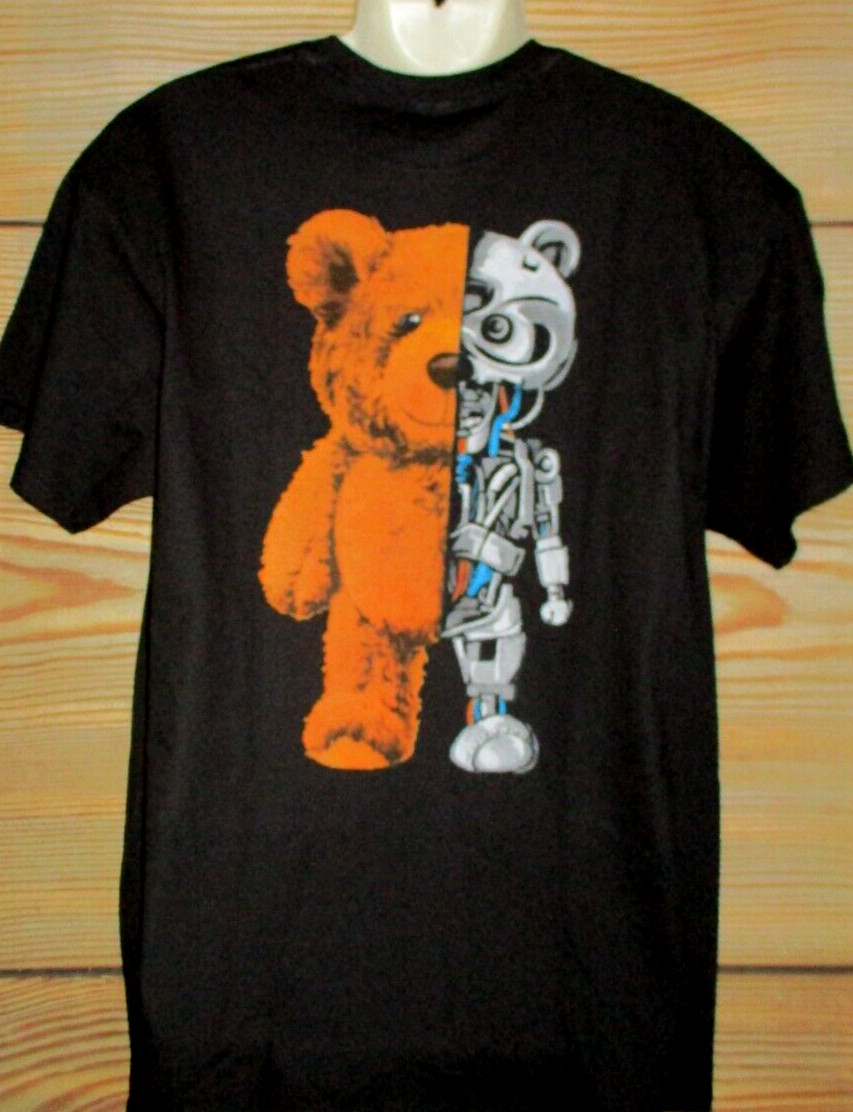 MENS BROOKLYN VERTICAL BIONIC BEAR BLACK T-SHIRT SIZE L