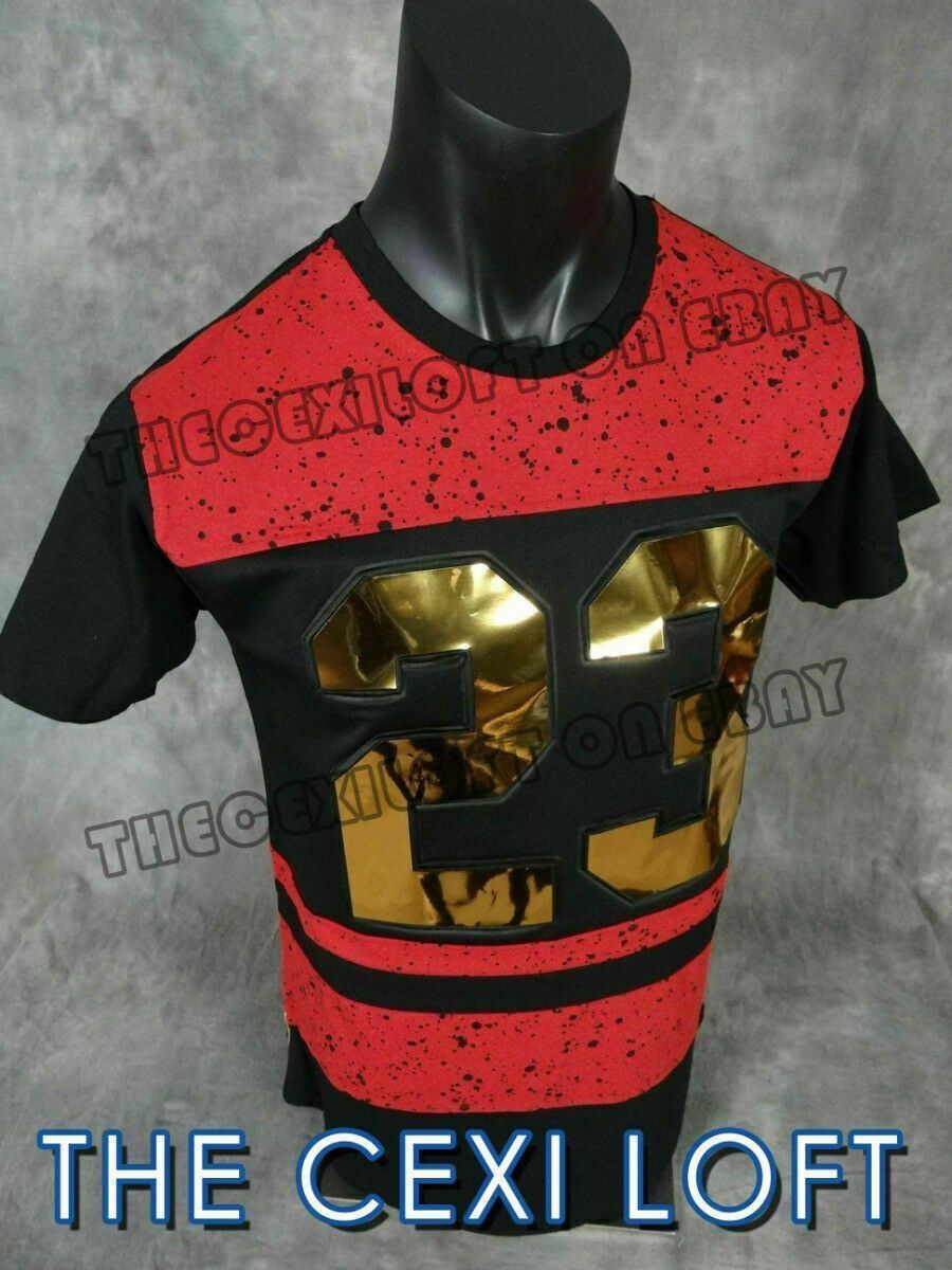 Mens Extended T-Shirt Black Red Raised 3D Gold Foil 23 with Zips VICTORIOUS