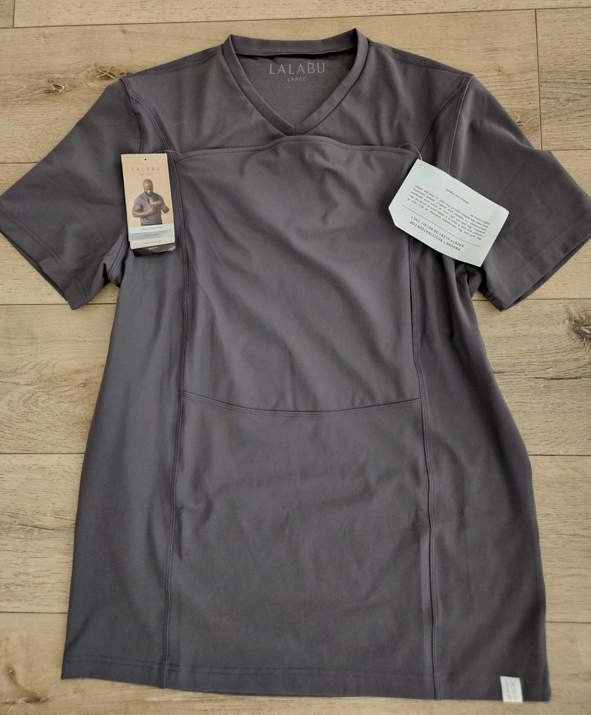 NWT New Lalabu Dad Shirt Simple Gray Size Large, Baby Wearing Newborn Hands Free