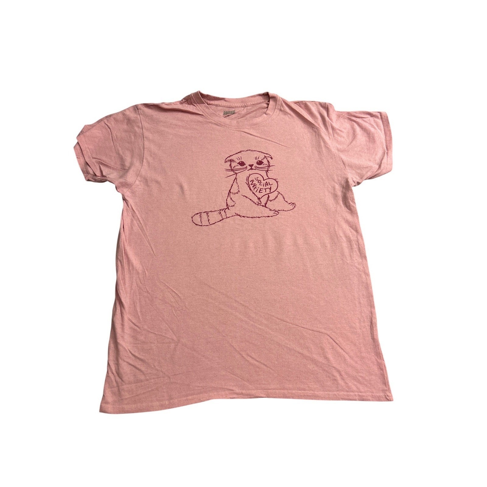 Brisco Brands T-Shirt Mens Large Pink Excellent Social Anxiety Cat Graphic Tee