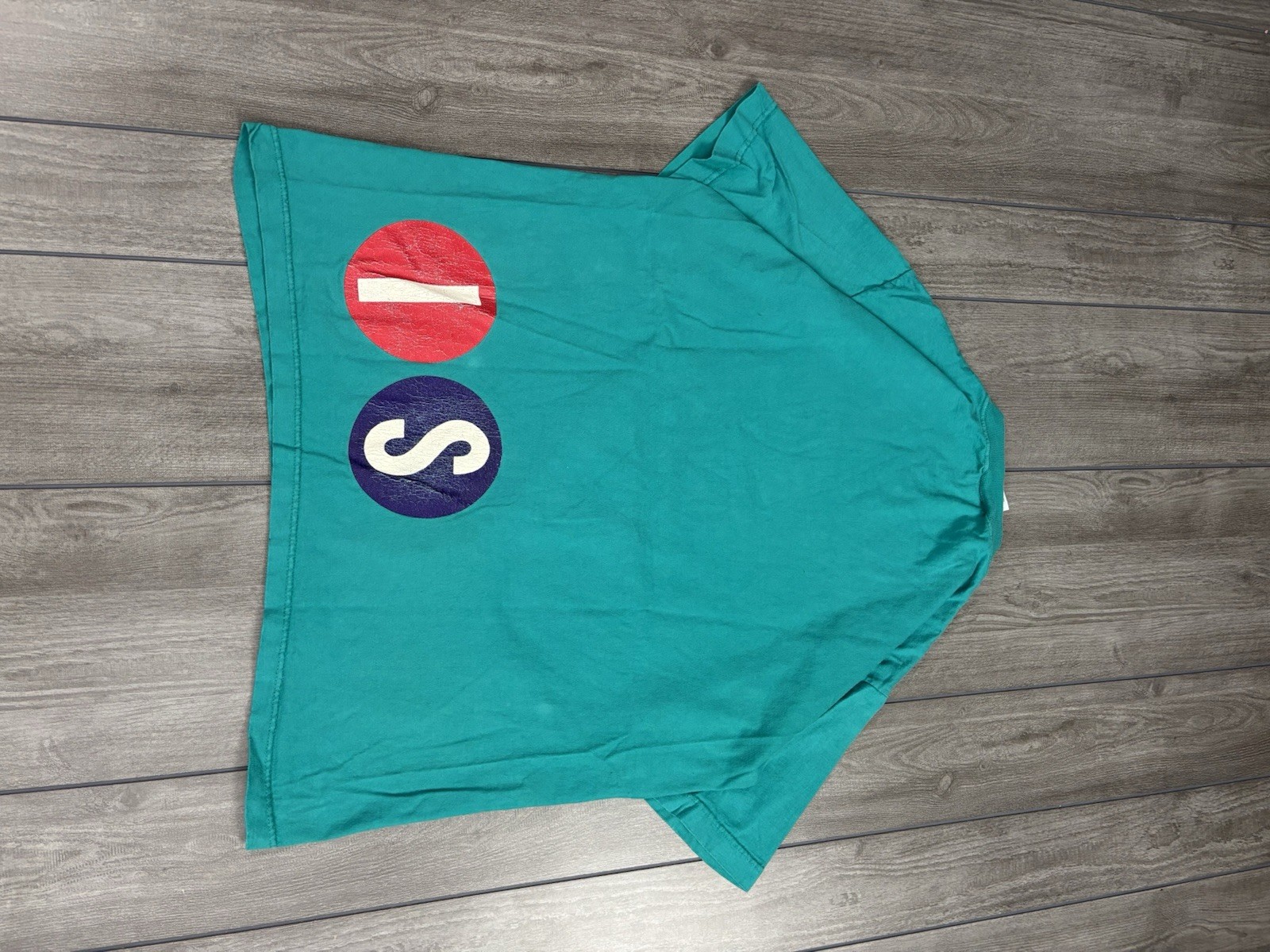 Men’s vintage Paris Sport Club teal tee with nice double graphic,L