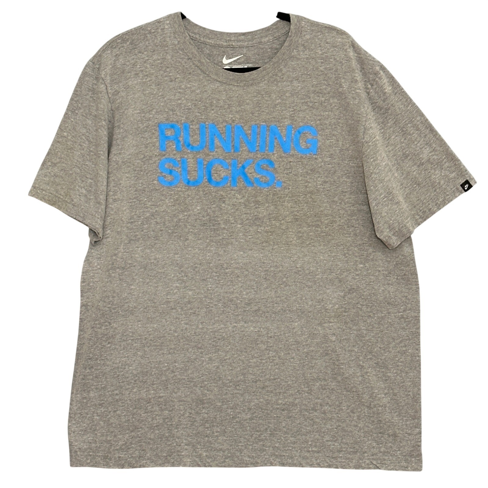 Nike Running Sucks Graphic T-Shirt Mens XL Gray Sun Faded Sarcastic Gym Tee