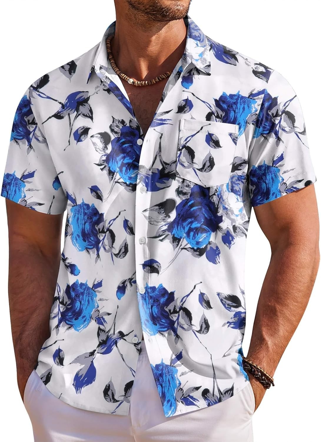 Men’s Hawaiian Shirt Short Sleeve Floral Button Down Tropical Beach Holiday Top