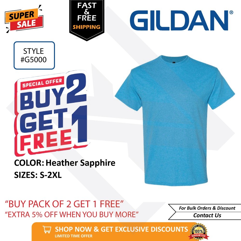 Gildan G500 Heavy Cotton Unisex T-Shirt Blank Tee S-2XL Buy 2 Get 1 FREE!
