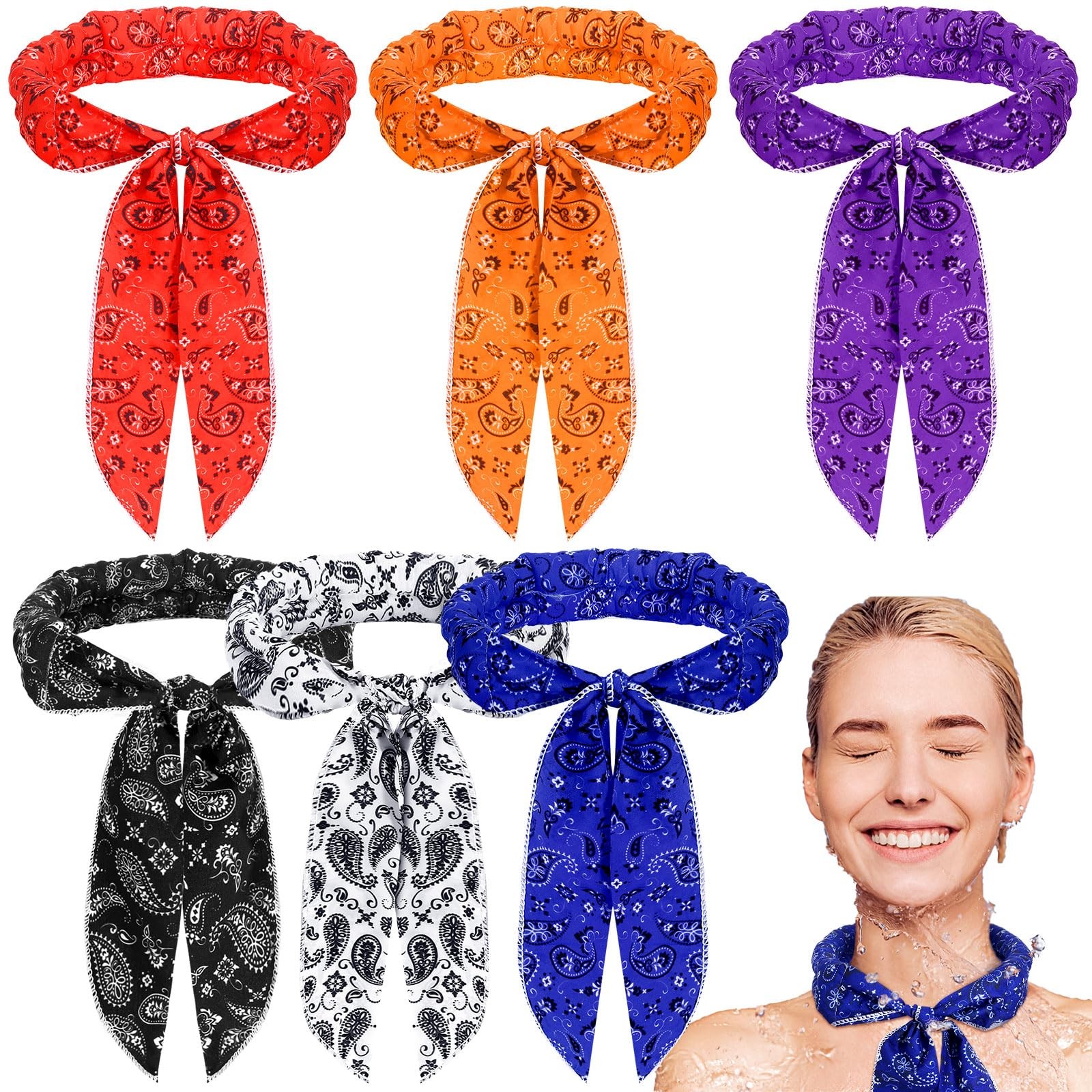 6 Pack Cooling Neck Wraps Ice Cooling Scarf Neck Bandana Wrap for Men Women