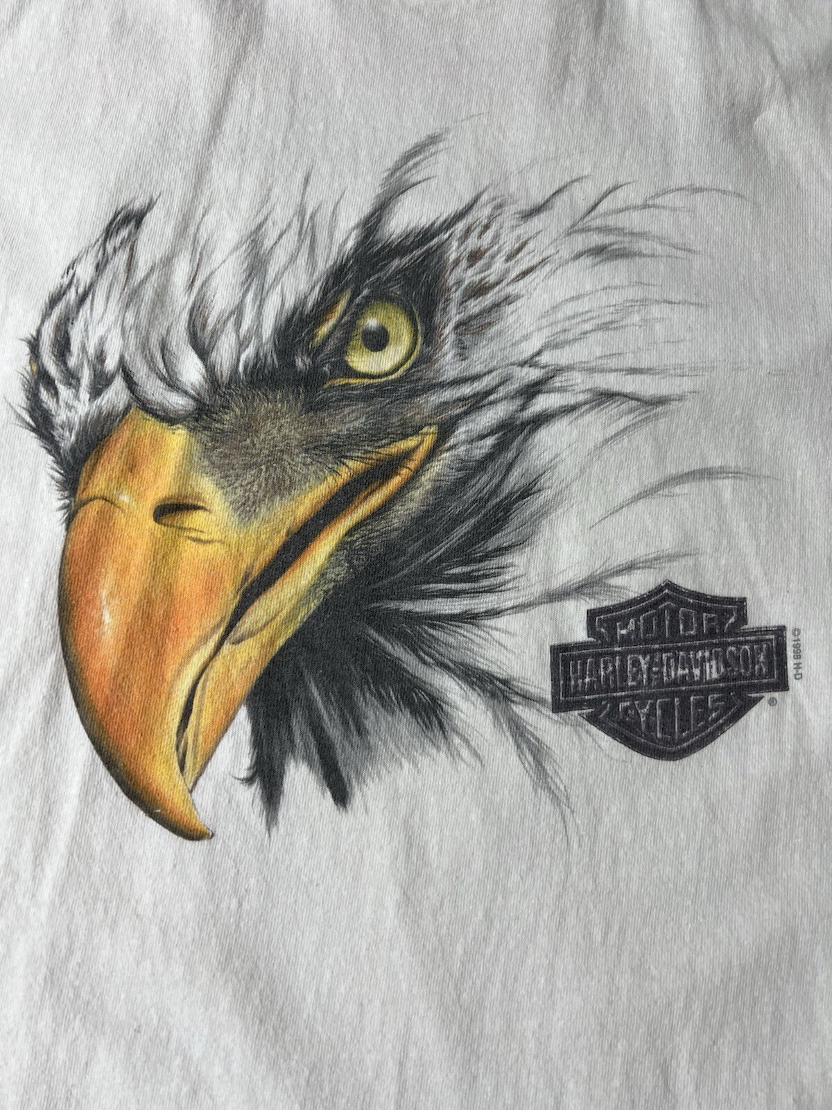 VTG 1998 Harley Davidson Eagle Face Eye Bakersfield, CA Sz XXL White T-Shirt See