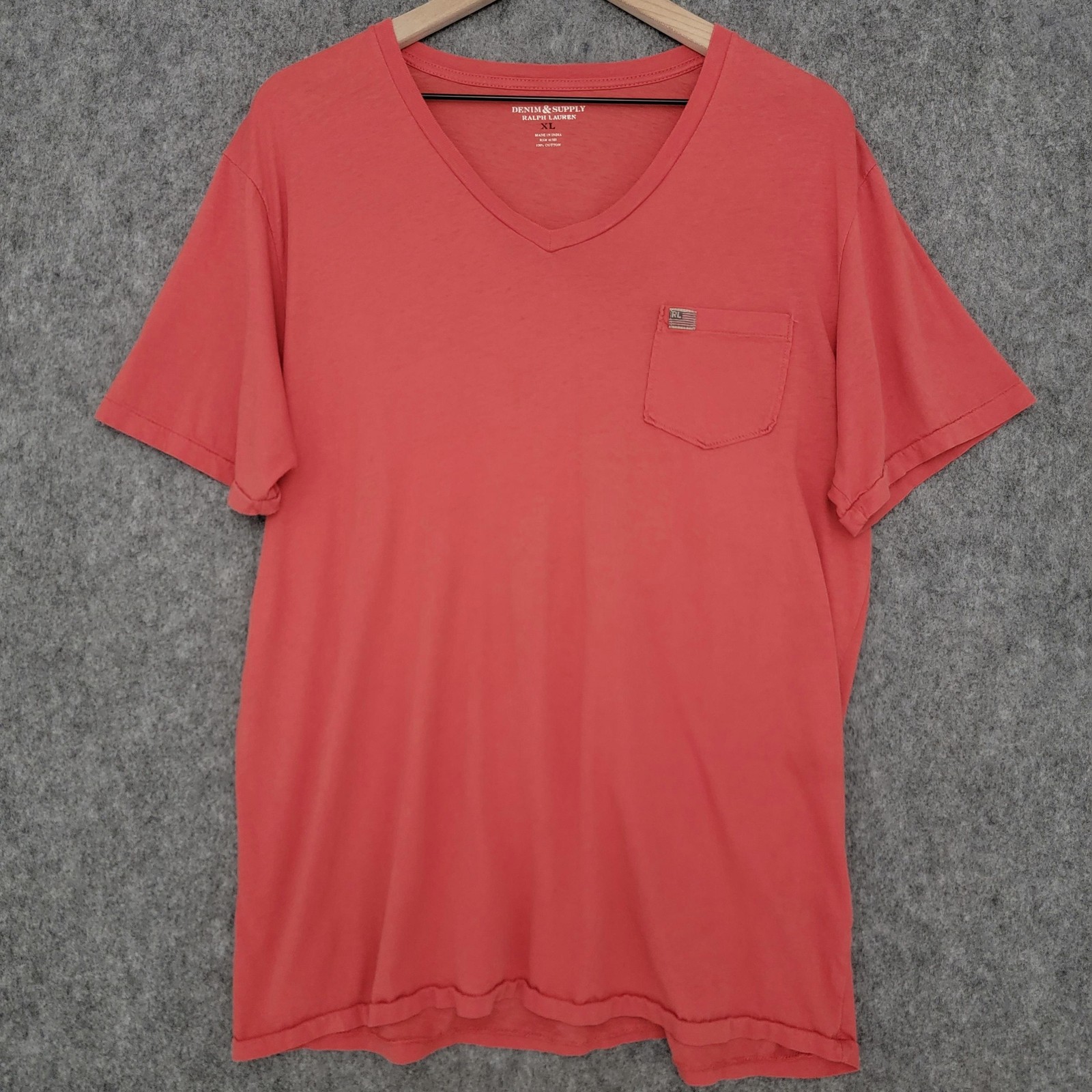 Denim & Supply Ralph Lauren Shirt Mens XL Red Orange V-Neck Pocket Cotton Flag