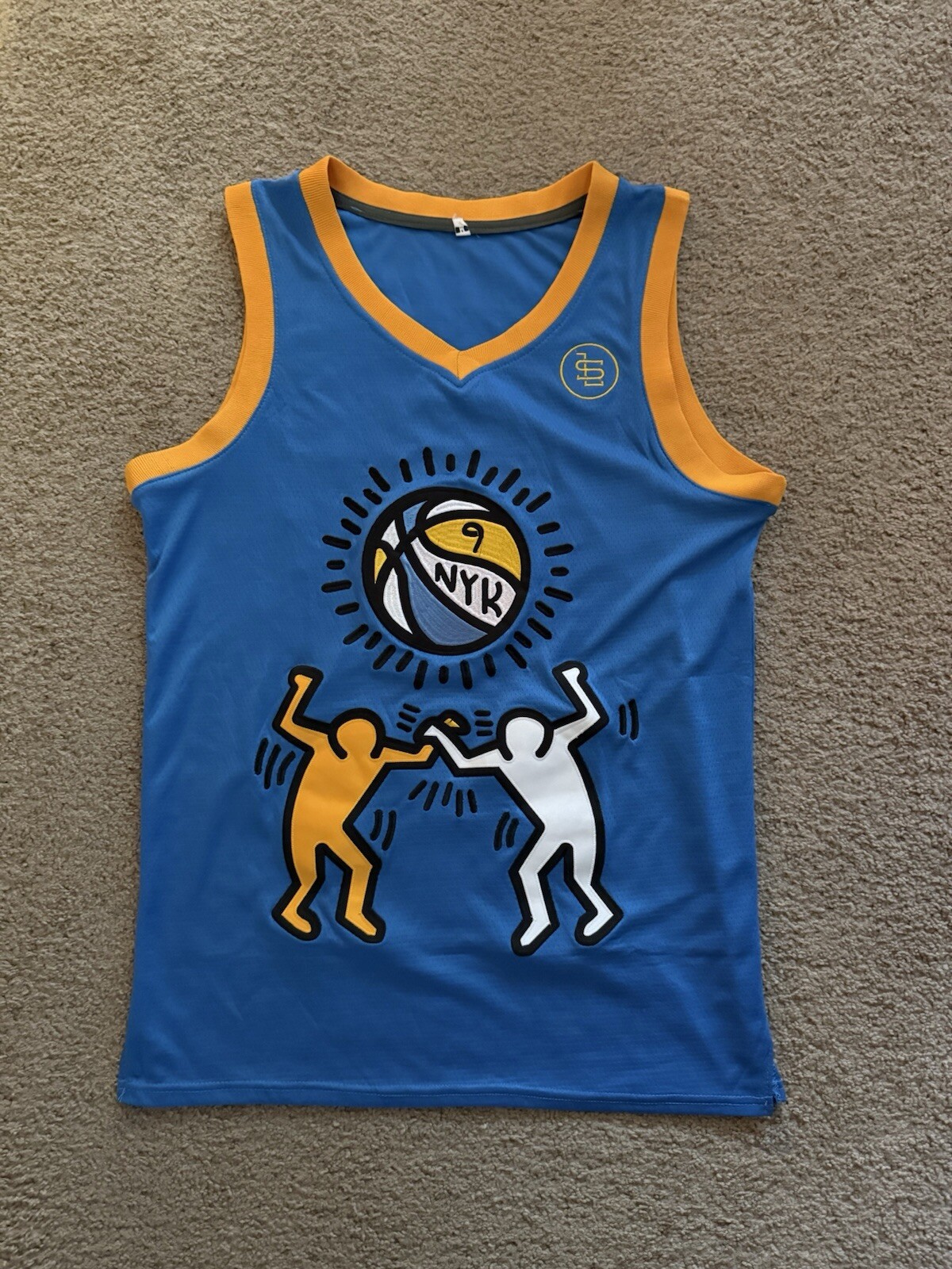 Custom Keith Haring Jersey Men’s Medium RARE 9 NYK Blue Basketball
