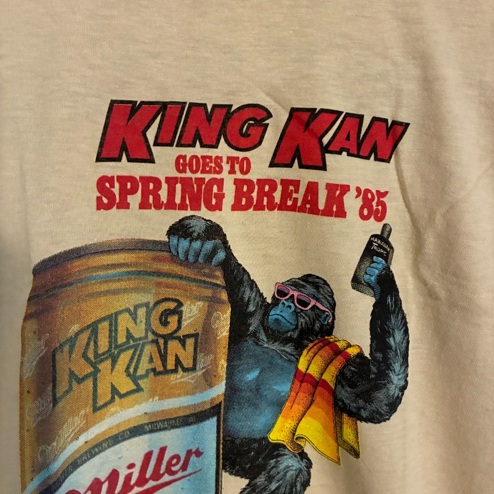 Vtg 80s Miller High Life Beer Spring Break 85 Shirt M Paper Thin USA Gorilla Tee