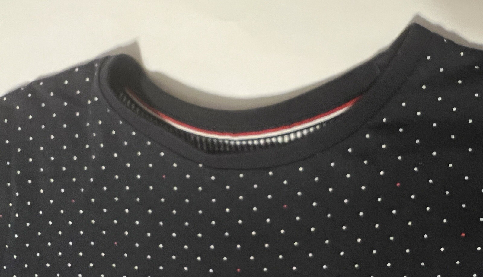 denim flower ricky singh t shirt Navy Blue, Red, & White Polka Dot Short Sleeve