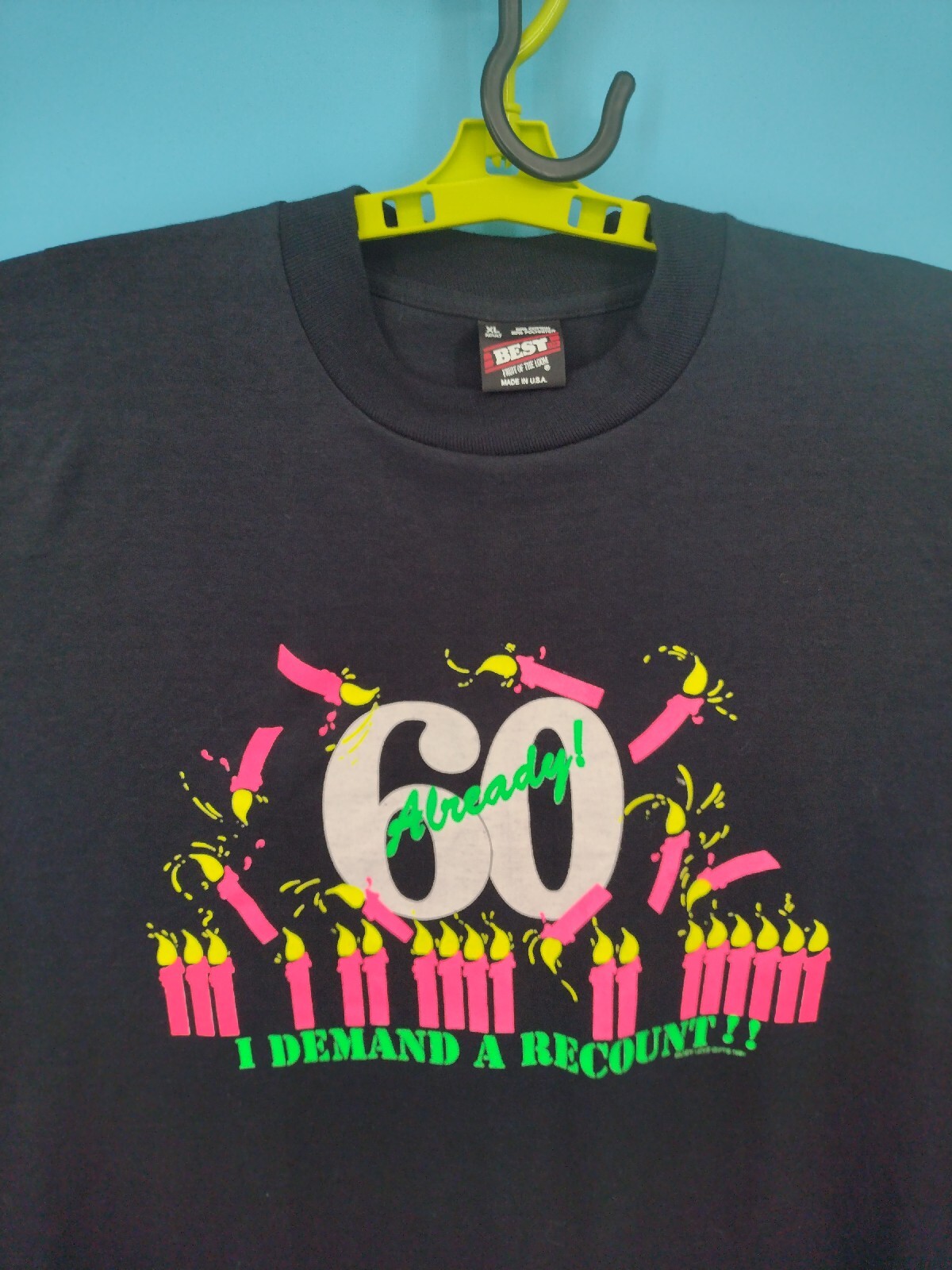 VTG Fruit Of Loom BEST Shirt Adult XL Black USA Made Single Stitch Tee 60th 90s