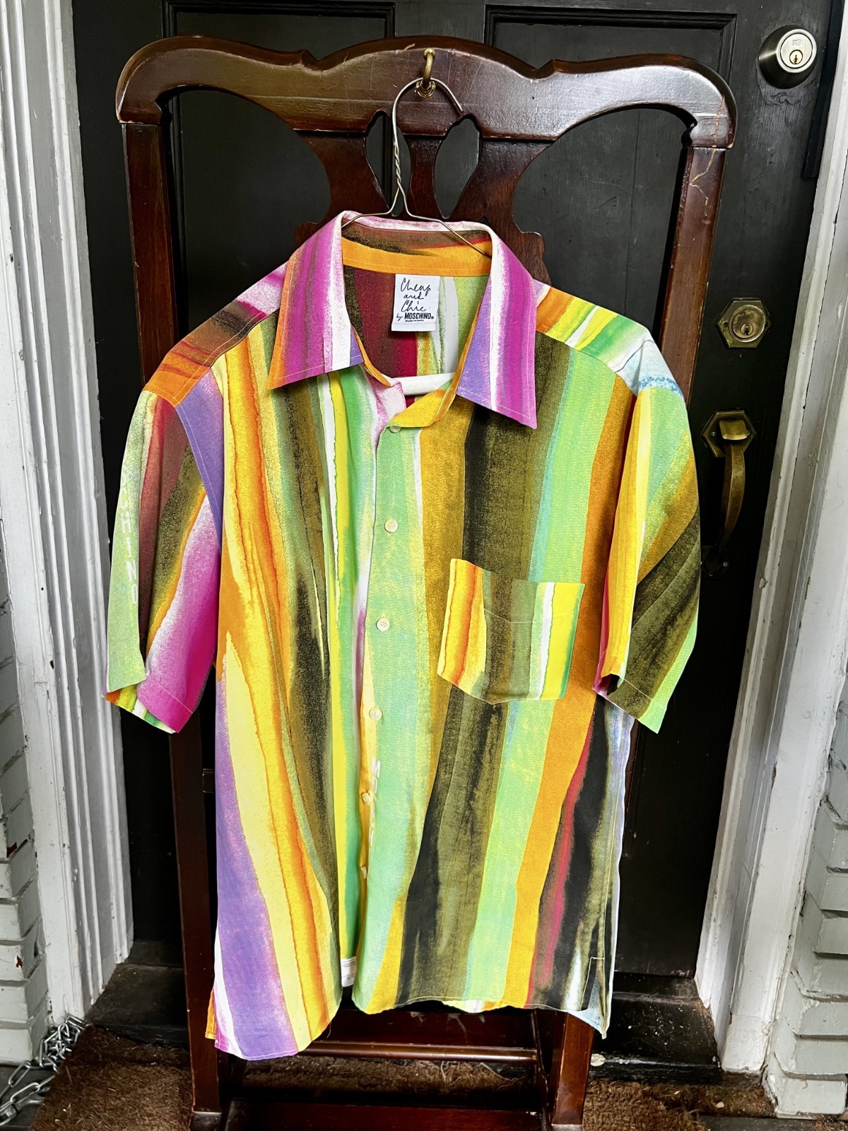 Vintage Moschino Cheap & Chic 2 piece multi-color striped pants/button-up shirt