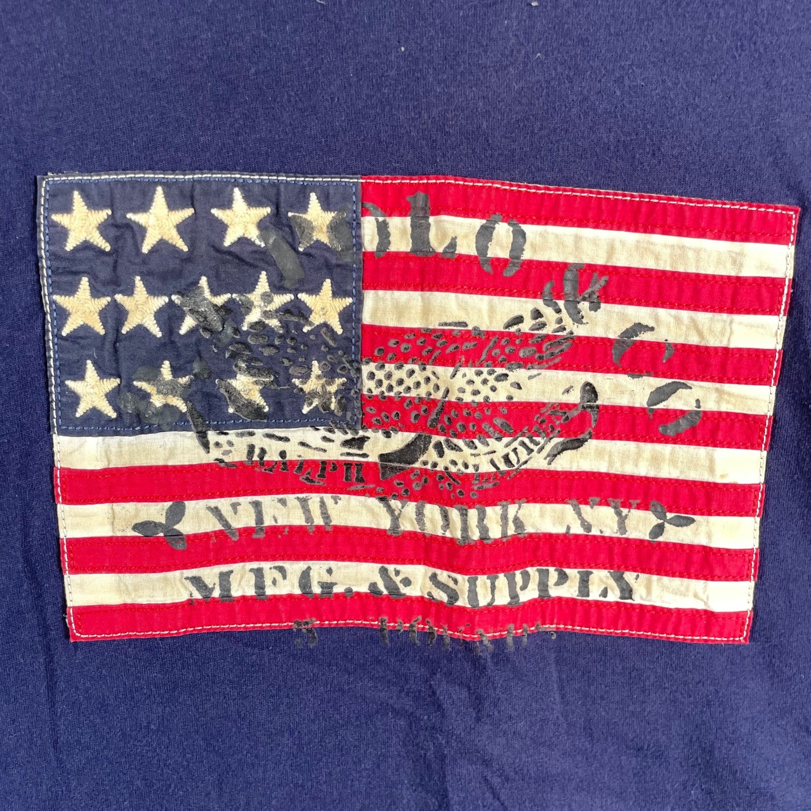 VTG Polo Ralph Lauren T Shirt Mens XL Blue USA Flag Y2K MFG Supply New York