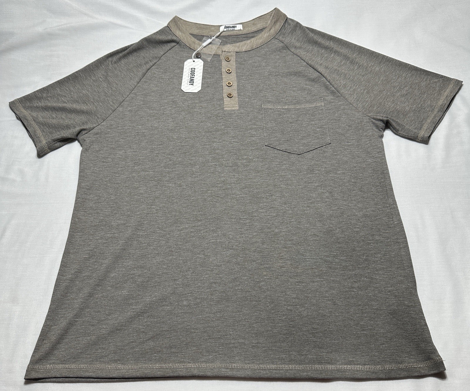 COOFANDY Men’s Henley Shirt Short Sleeve Hippie Casual Beach Tee Size Large NWT