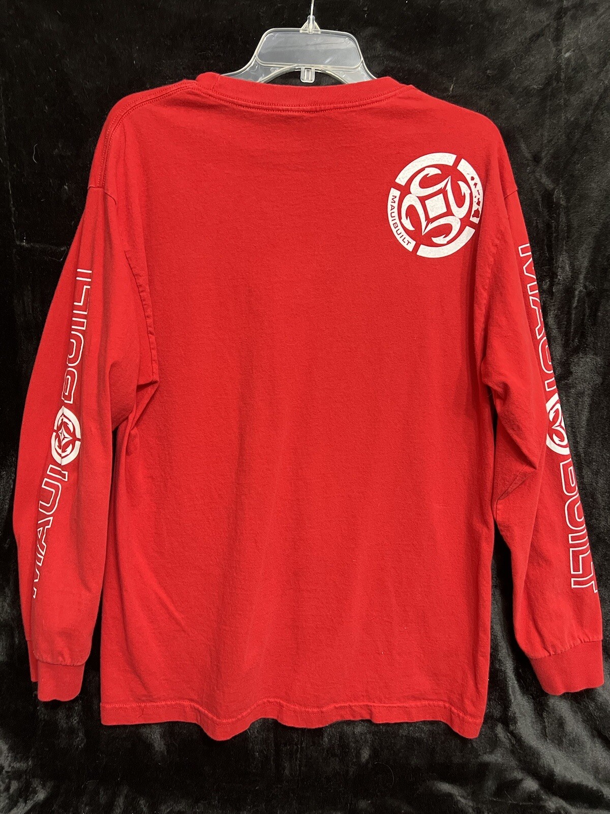 Maui Mens Red Long Sleeve Jersey t-shirt W/Graphic Print Front & Sleeves Sz Lg