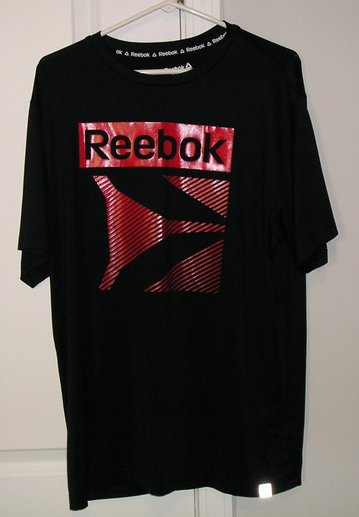 REEBOK MEN’S GRAPHIC NAVY BLUE (SS) POLYESTER/SPANDEX CREW NECK T. SHIRT~NICE!